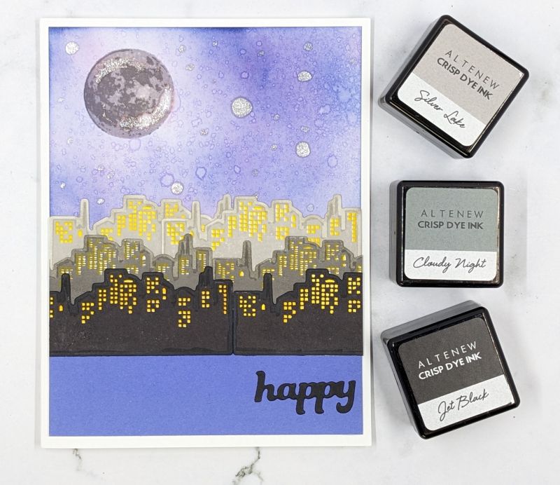 Cityscape greeting card with inks
